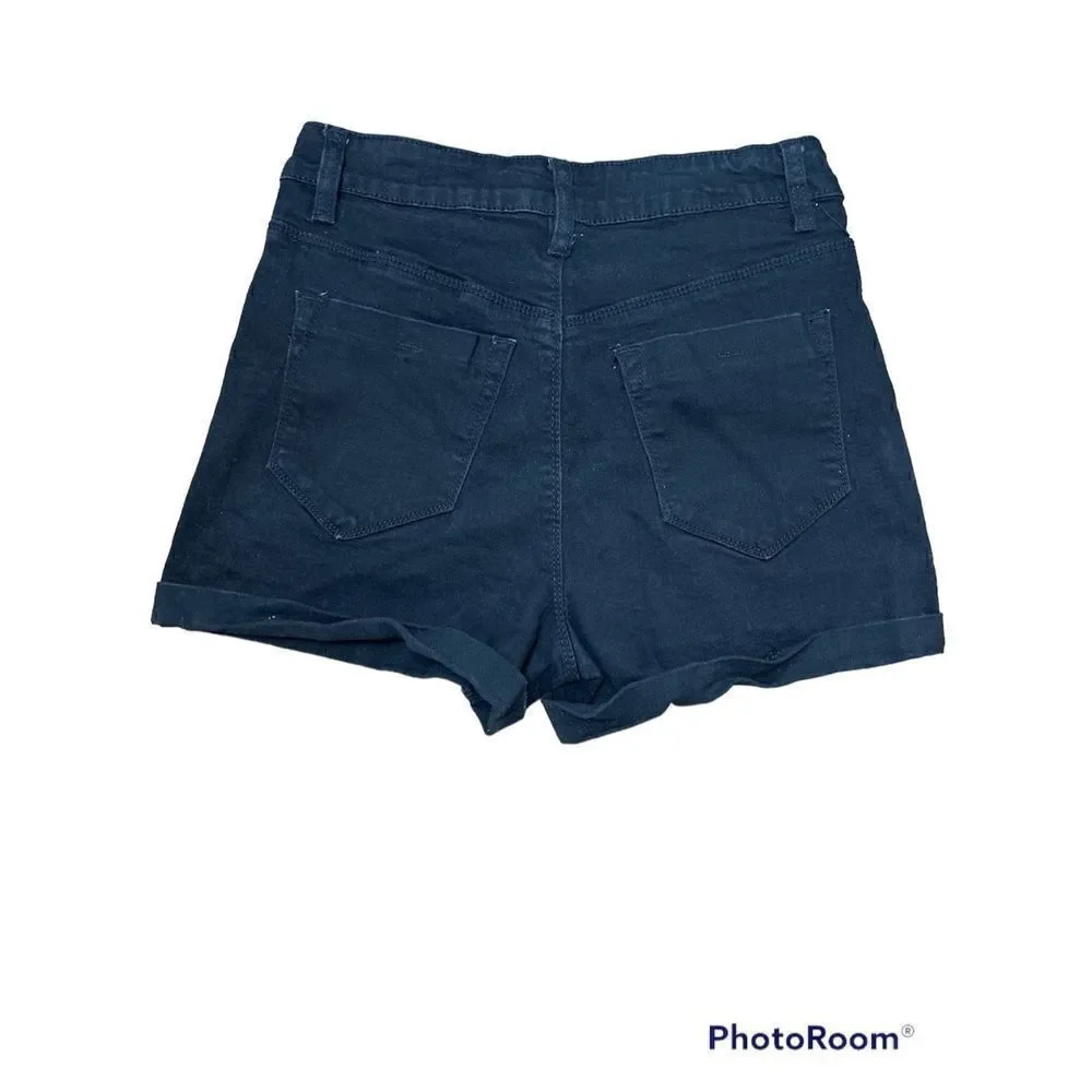 YMI High Rise Cuffed Button Fly Black Denim Shorts 26